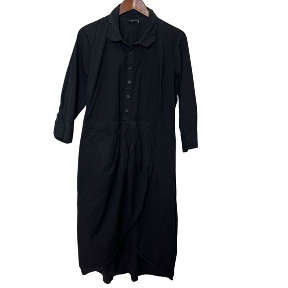 Universal Standard Fine Shirt Dress Black Asymmetrical Midi Women’s Size 14-16 - Picture 7 of 10